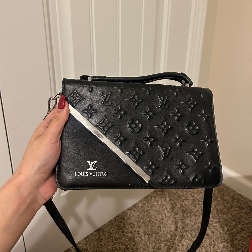 Black Designer Embossed Crossbody Bag - Picture 2 of 4